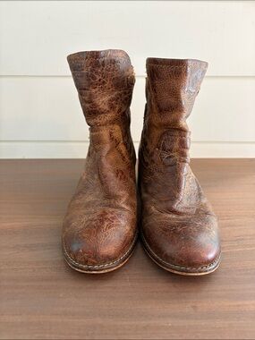 Women's Brown Leather Ankle Booties — Distressed Casual Style